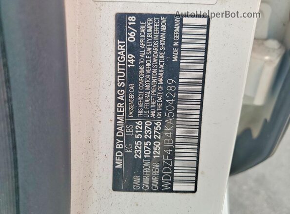 WDDZF4JB4KA504289 2019 MERCEDES-BENZ E Белый Вид подкапотного пространства