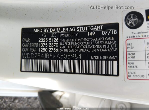 WDDZF4JB5KA505984 2019 MERCEDES-BENZ E-CLASS White 