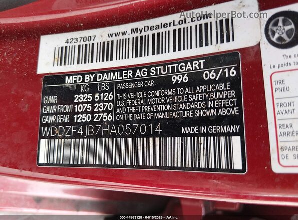 WDDZF4JB7HA057014 2017 MERCEDES-BENZ E-CLASS Красный 