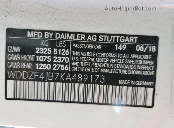 WDDZF4JB7KA489173 2019 MERCEDES-BENZ E Белый 