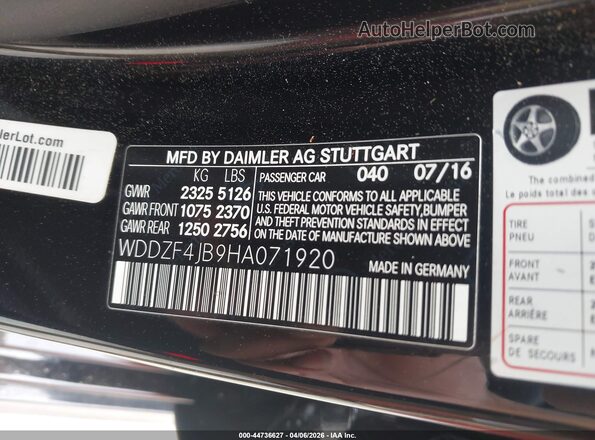 WDDZF4JB9HA071920 2017 MERCEDES-BENZ E-CLASS Черный 