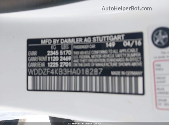 WDDZF4KB3HA018287 2017 MERCEDES-BENZ E-CLASS White Engine compartment view