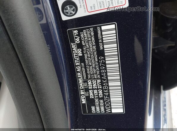 WDDZF4KB6KA489759 2019 MERCEDES-BENZ E-CLASS Blue 