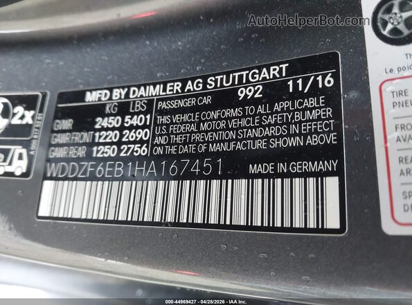 WDDZF6EB1HA167451 2017 MERCEDES-BENZ AMG E 43 Gray ძრავის განყოფილების ხედი