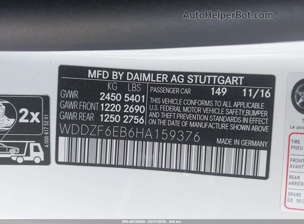 WDDZF6EB6HA159376 2017 MERCEDES-BENZ AMG E 43 White ძრავის განყოფილების ხედი
