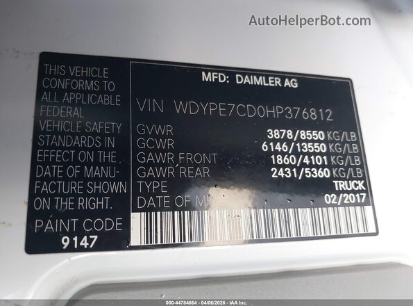 WDYPE7CD0HP376812 2017 FREIGHTLINER SPRINTER 2500 White Вид підкапотного простору