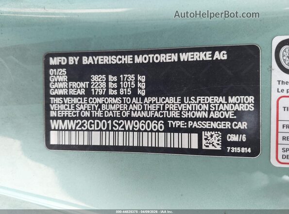 WMW23GD01S2W96066 2025 MINI HARDTOP Зеленый Вид подкапотного пространства