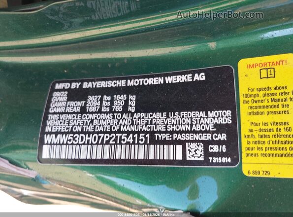WMW53DH07P2T54151 2023 MINI HARDTOP Green Vista del compartimento del motor