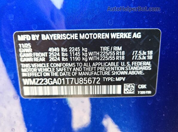 WMZ23GA01T7U85672 2026 MINI COUNTRYMAN Blue VIN sticker view