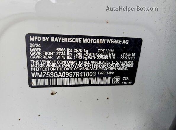 WMZ53GA09S7R41803 2025 MINI COUNTRYMAN White Vista de la etiqueta del VIN