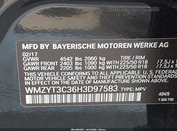WMZYT3C36H3D97583 2017 MINI COUNTRYMAN Black Vista del compartimento del motor