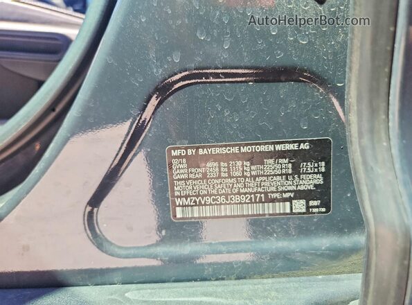 WMZYV9C36J3B92171 2018 MINI COOPER Gray VIN კოდის სტიკერის ხედი
