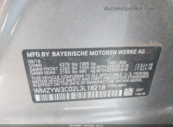 WMZYW3C02L3L18218 2020 MINI COUNTRYMAN Tan ძრავის განყოფილების ხედი