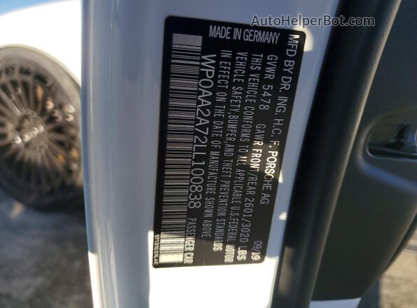 WP0AA2A72LL100838 2020 PORSCHE PANAMERA White Engine compartment view