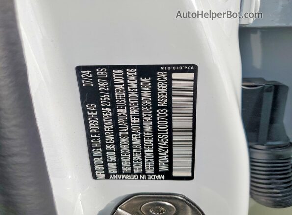 WP0AA2YA5SL000703 2025 PORSCHE PANAMERA White Vista de la etiqueta del VIN