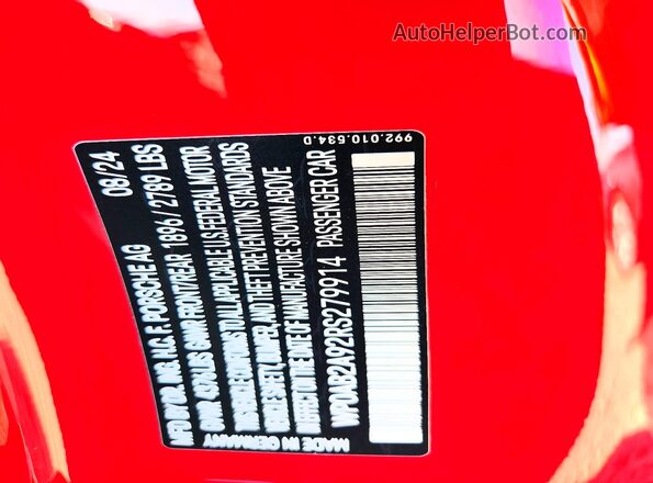 WP0AB2A92RS279914 2024 PORSCHE 911 Red Вид підкапотного простору