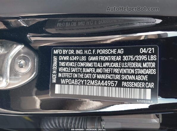 WP0AB2Y12MSA44957 2021 PORSCHE TAYCAN Black Շարժիչի բաժամունքի տեսք