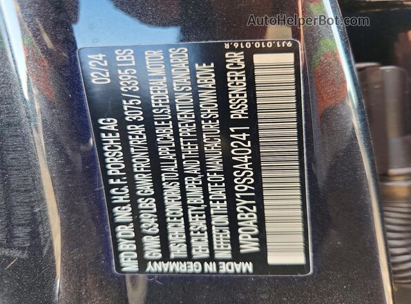 WP0AB2Y19SSA40241 2025 PORSCHE TAYCAN Black Вид підкапотного простору