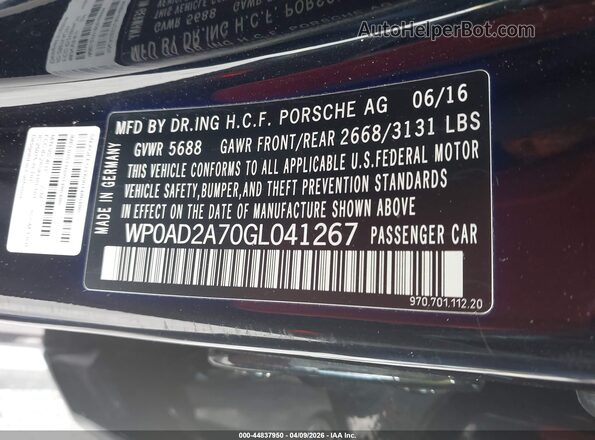 WP0AD2A70GL041267 2016 PORSCHE PANAMERA Black Вид підкапотного простору