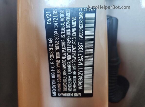 WP0BA2Y11MSA71087 2021 PORSCHE TAYCAN Beige Սալոնի 360 աստիճան տեսք