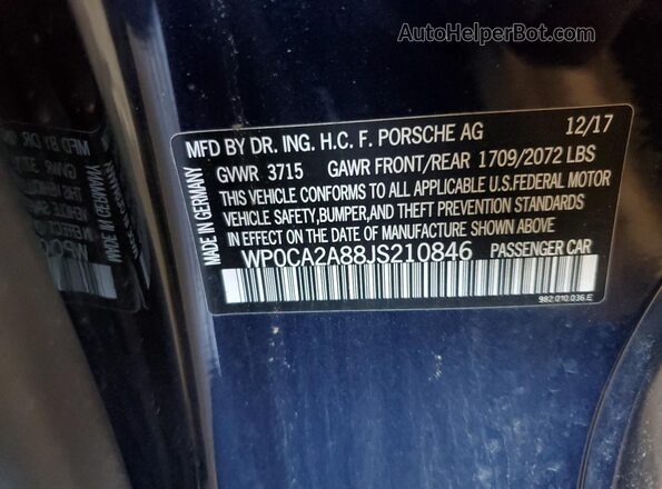 WP0CA2A88JS210846 2018 PORSCHE BOXSTER Синий Вид подкапотного пространства