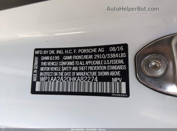 WP1AA2A20HKA82274 2017 PORSCHE CAYENNE White Widok komory silnika