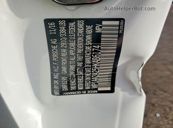 WP1AA2A25HKA86174 2017 PORSCHE CAYENNE Белый Вид наклейки с VIN-кодом