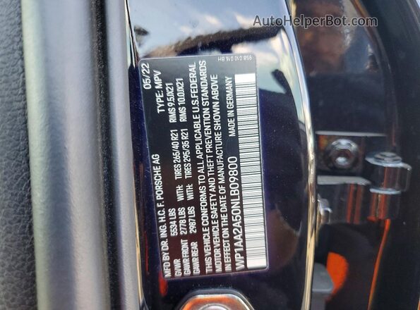 WP1AA2A50NLB09800 2022 PORSCHE MACAN Черный Вид наклейки с VIN-кодом