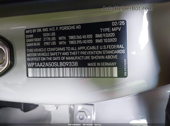 WP1AA2A50SLB09338 2025 PORSCHE MACAN Gray Engine compartment view