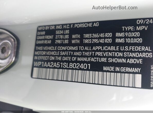 WP1AA2A51SLB02401 2025 PORSCHE MACAN White Engine compartment view