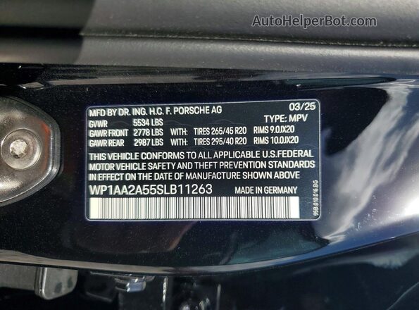 WP1AA2A55SLB11263 2025 PORSCHE MACAN Black VIN sticker view
