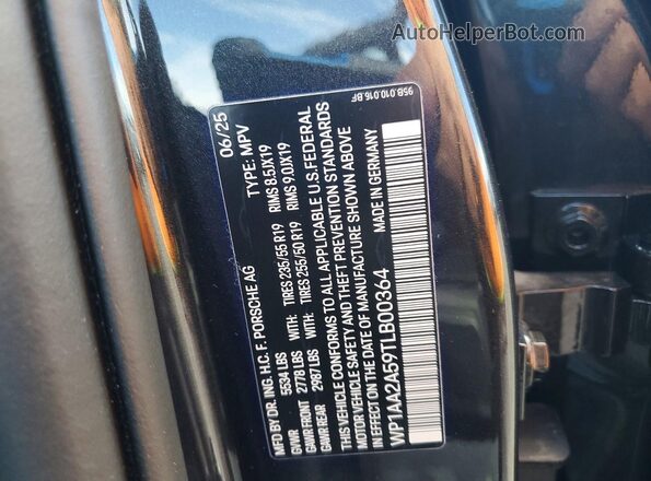 WP1AA2A59TLB00364 2026 PORSCHE MACAN Gray Widok naklejki z numerem VIN