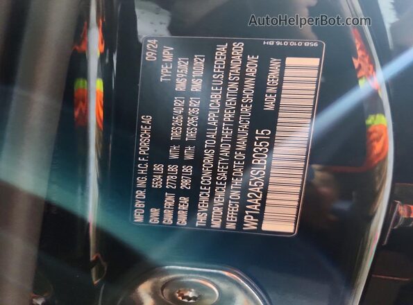 WP1AA2A5XSLB03515 2025 PORSCHE MACAN Black VIN կոդի պիտակի տեսք