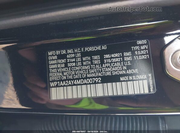 WP1AA2AY4MDA00792 2021 PORSCHE CAYENNE Black Vista del compartimento del motor