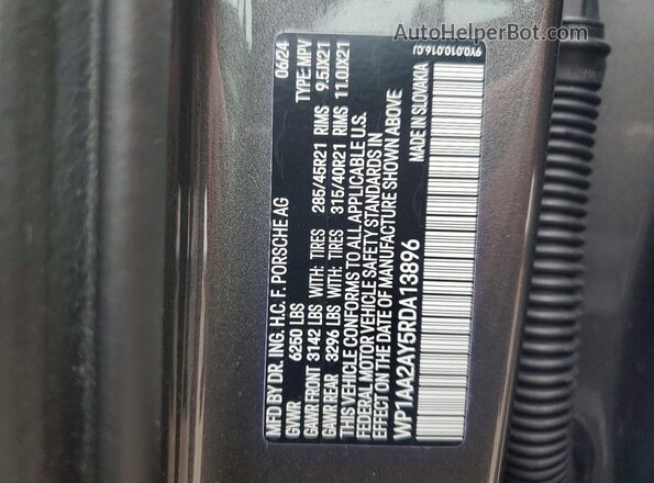WP1AA2AY5RDA13896 2024 PORSCHE CAYENNE Gray Widok naklejki z numerem VIN