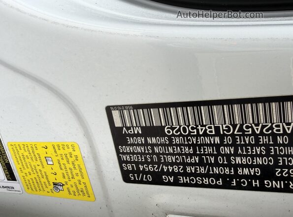 WP1AB2A57GLB45029 2016 PORSCHE MACAN White Vista de la etiqueta del VIN
