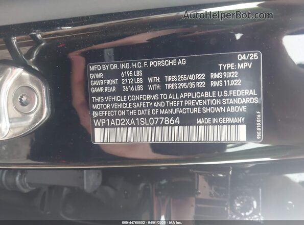 WP1AD2XA1SL077864 2025 PORSCHE MACAN Black ძრავის განყოფილების ხედი