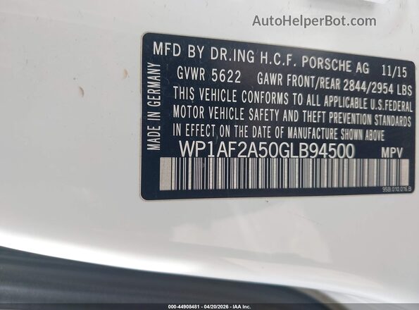 WP1AF2A50GLB94500 2016 PORSCHE MACAN White Շարժիչի բաժամունքի տեսք