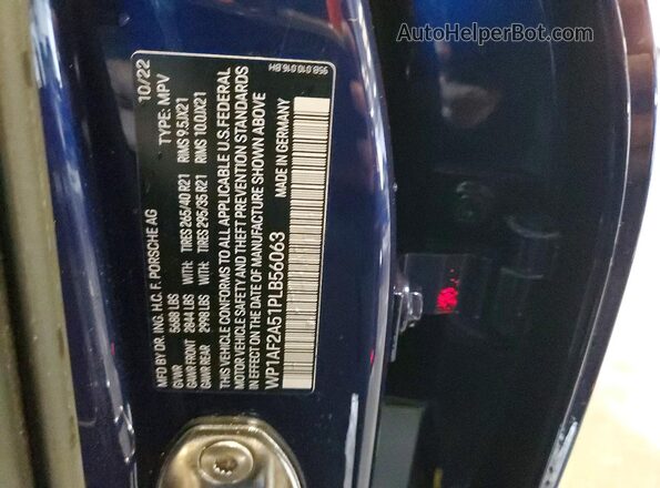 WP1AF2A51PLB56063 2023 PORSCHE MACAN Синий Вид наклейки с VIN-кодом