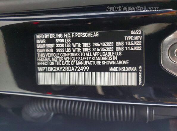 WP1BK2AY2RDA72499 2024 PORSCHE CAYENNE Black VIN sticker view