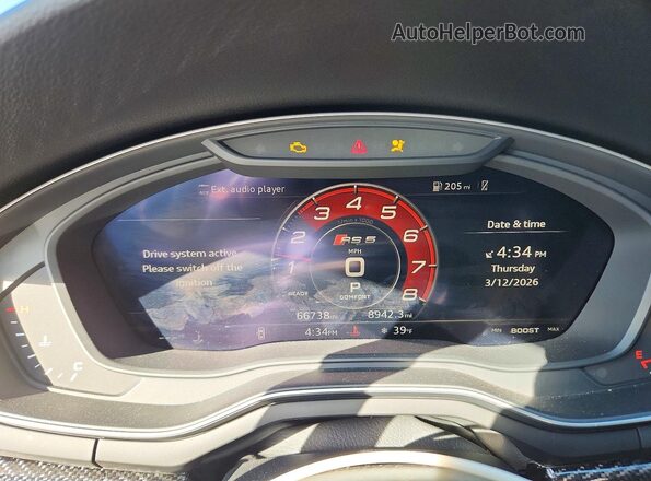 WUABWCF56KA902650 2019 AUDI RS5 Gray Вид щитка приладів