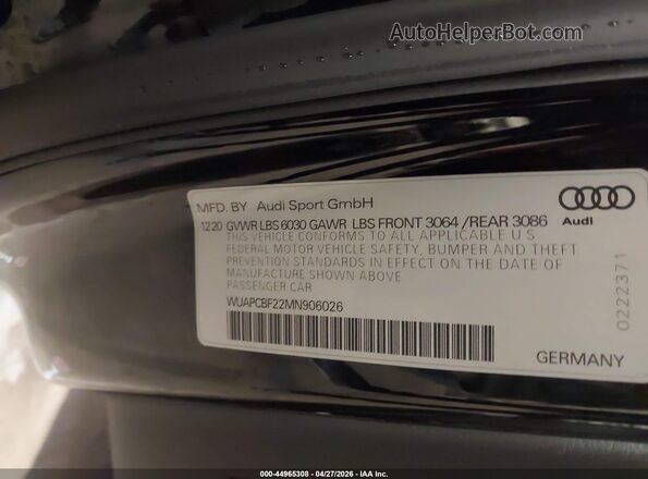 WUAPCBF22MN906026 2021 AUDI RS7 Black Engine compartment view