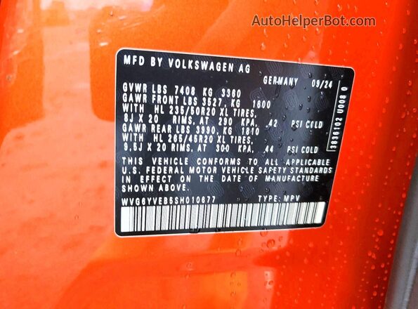 WVG6YVEB5SH010677 2025 VOLKSWAGEN ID Two Tone Vista de la etiqueta del VIN