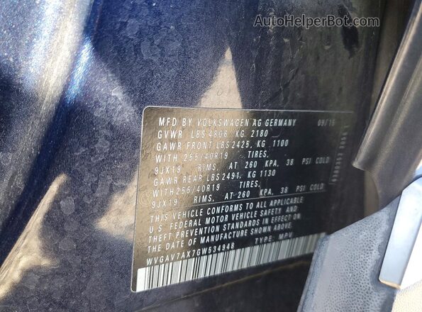 WVGAV7AX7GW534948 2016 VOLKSWAGEN TIGUAN Blue VIN კოდის სტიკერის ხედი