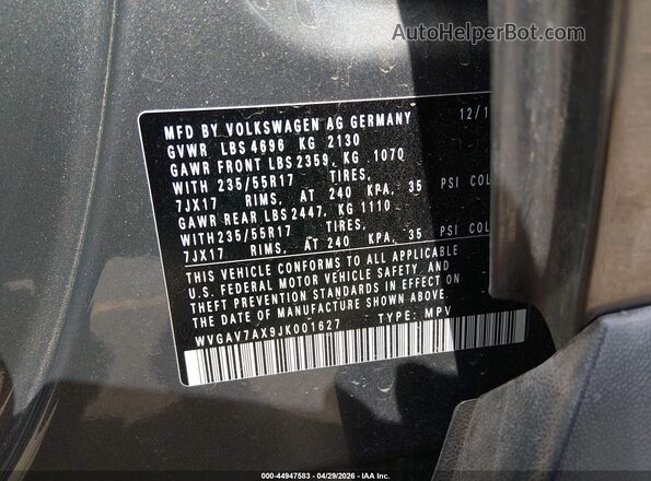 WVGAV7AX9JK001627 2018 VOLKSWAGEN TIGUAN Silver Շարժիչի բաժամունքի տեսք