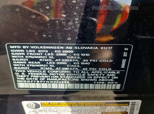 WVGGF7BP7HD004689 2017 VOLKSWAGEN TOUAREG Black Vista de la etiqueta del VIN