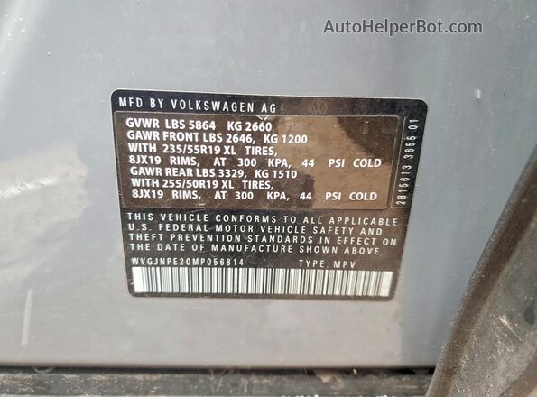 WVGJNPE20MP056814 2021 VOLKSWAGEN ID.4 Gray Вид наклейки з VIN-кодом