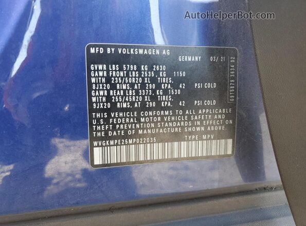 WVGKMPE25MP022035 2021 VOLKSWAGEN ID.4 Blue Շարժիչի բաժամունքի տեսք