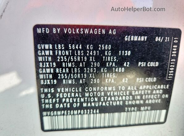 WVGRMPE20MP032244 2021 VOLKSWAGEN ID.4 White Vista del compartimento del motor