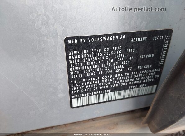 WVGTMPE22MP061895 2021 VOLKSWAGEN ID.4 Silver Vista del compartimento del motor
